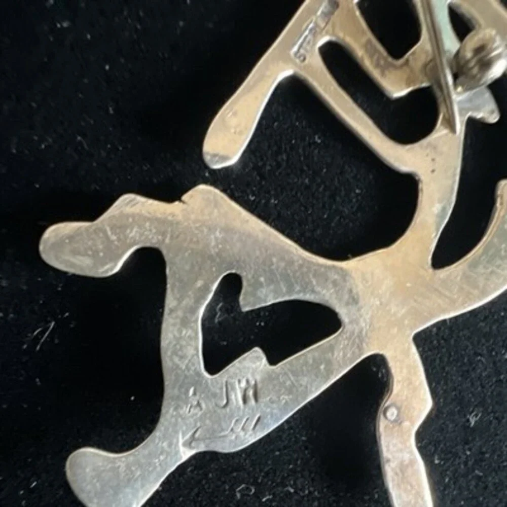 AJW Sterling Silver Native American Kokopelli Brooch 2in Tribal Design